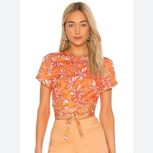 L’Academie Abelle Floral Orange Wrap Top